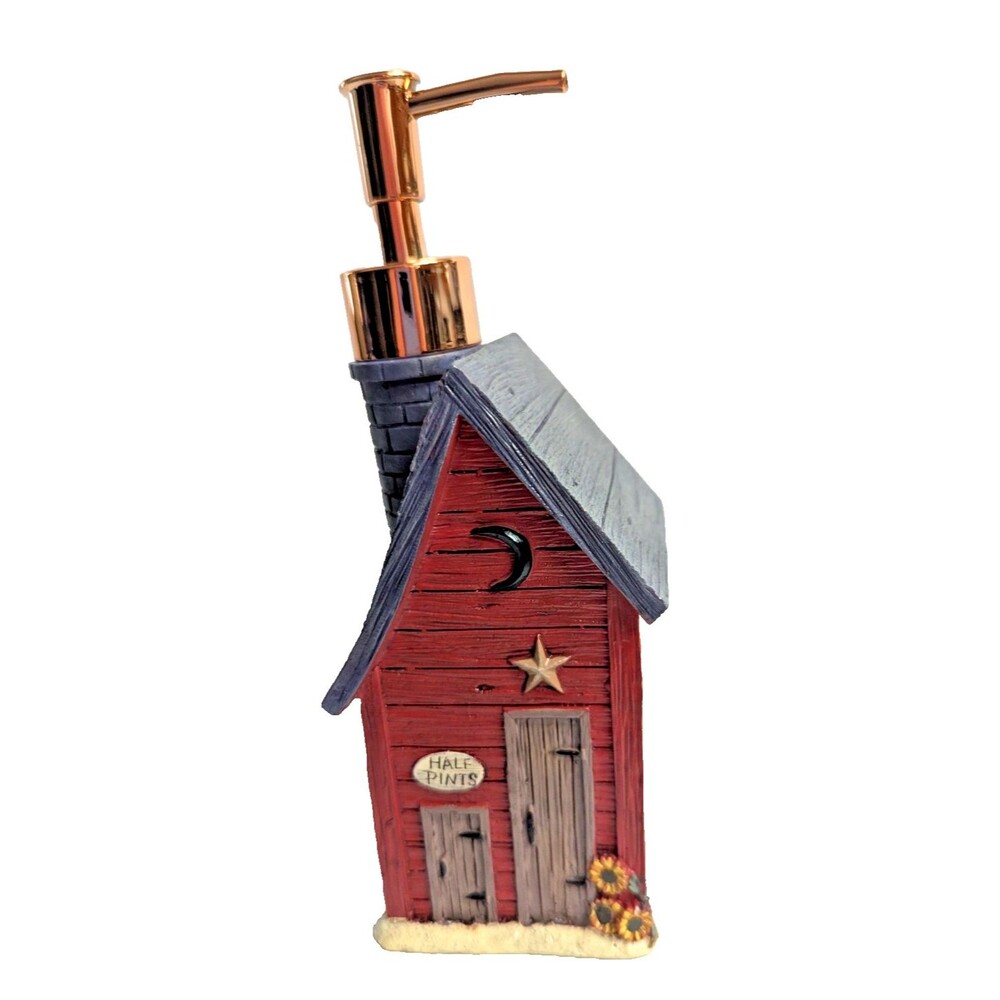 Country Outhouse Soap Dispenser Sunflowers Moon Star Ceramic Bath Gift NEW